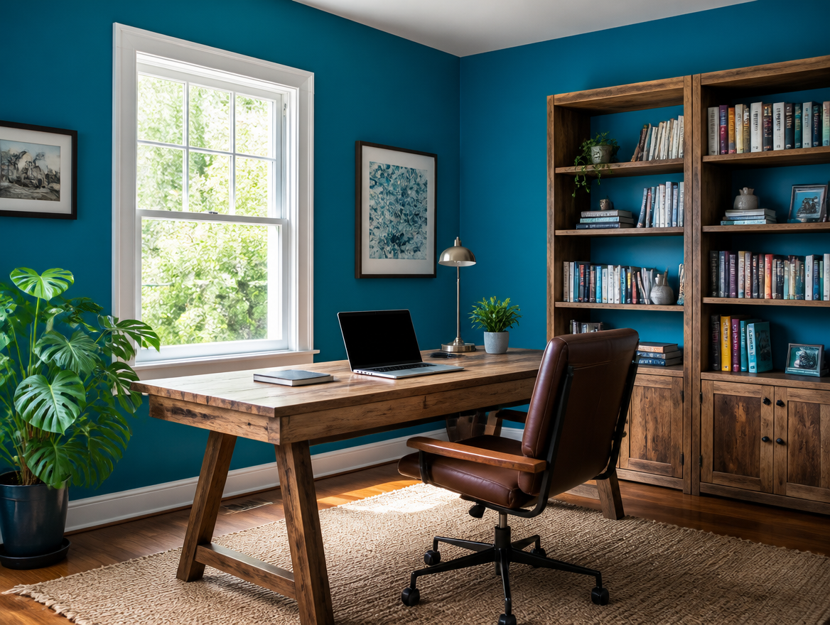 Interior Ruang Kerja Biru